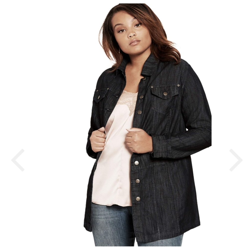 Roaman's Denim Chambray Long Shirt Jacket Dark Blue Size 14W